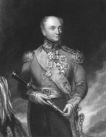 Rowland Hill, 1st Viscount Hill (1772-1842) on engraving from the 1800s. Soldier who fought alongside with Duke of Wellington at the Battle of Waterloo. Engraved by W.H.Mote from a picture by W.H. Pickersgill and published by Fisher, Son & Co.のeditorial素材