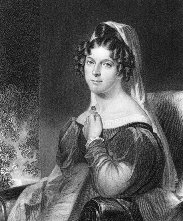 Felicia Hemans (1793-1835) on engraving from 1820. English poet. Engraved by W.Holl after a painting by W.E.West.のeditorial素材