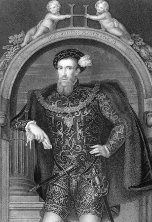 Henry Howard, Earl of Surrey, KG, Earl Marshal (1517-1547) on engraving from 1838. English aristocrat, and one of the founders of English Renaissance poetry. Engraved by J.Cochran and publised by J.F.Tallis, London & New York.のeditorial素材