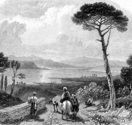Hellespont on engraving from 1832. Engraved by E.Finden after a drawing by J.D.Harding from a scetch by W.Page.のeditorial素材