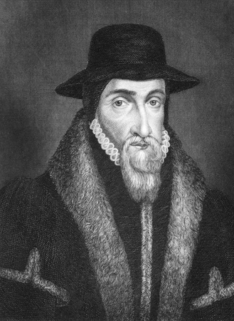 John Foxe (1517-1587) on engraving from 1844. English historian and martyrologist. Published by J.Tallis & Co.のeditorial素材