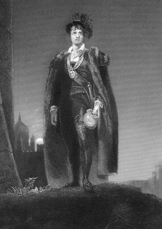 John Philip Kemble (1757-1823) as Hamlet on engraving from 1838. English actor. Engraved by C.Marr after a painting by T.Lawrence and published in London by G.Virtue.のeditorial素材