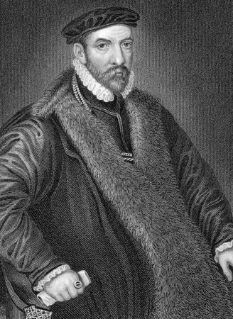 Nicholas Bacon (1510-1579) on engraving from 1838. English politician and father of the philosopher and statesman Francis Bacon. Engraved by W.H.More after a painting by Zucchero and published by J.Tallis & Co.のeditorial素材