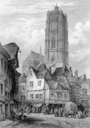 Rodez Cathedral on engraving from 1872. Engraved by J.J.Crew after a picture by L.J.Wood.のeditorial素材
