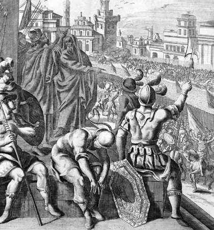 Seige of Samaria on engraving from the 1700s. Engraved by J.Kip after a picture by G.Freman.のeditorial素材
