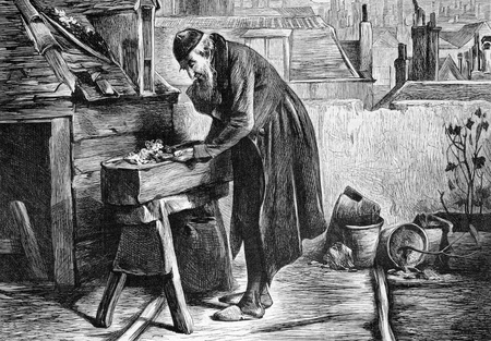 A London garden on engraving from 1870 by I.Roberts  published in the Graphic.のeditorial素材