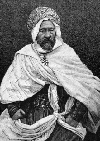 Agha of Tugurt portrait of Arab type on engraving from 1886.のeditorial素材