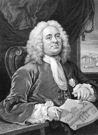 Daniel Lock (1681-1754) on engraving from 1800s. British architect. Engraved by B.Holl after a picture by Hogarth and published by Jones のeditorial素材