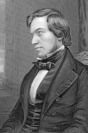George Fownes (1815-1849) on engraving from 1800s.  British chemist. Engraved by C.Cook after a picture by Collins and published by W.Mackenzie.のeditorial素材
