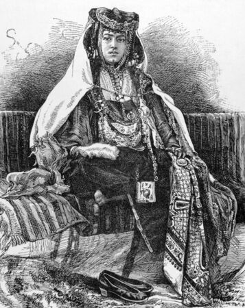 Nail Arab woman on engraving from 1800s. Engraved by A.Kohl.のeditorial素材