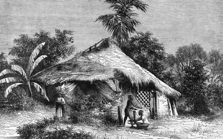 Native Hut at Bombay on engraving from 1800s.のeditorial素材