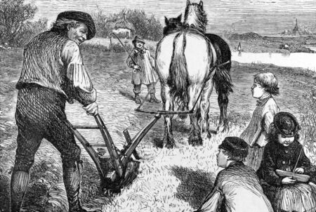 Preparing for the coming seed time on engraving from 1800s.のeditorial素材