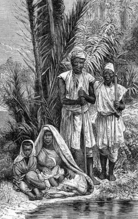 Tripolitan gardeners on engraving from 1871.のeditorial素材