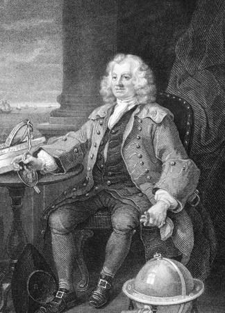 Captain Thomas Coram (1668-1751) on engraving from 1800s. Philanthropist who created the London Foundling Hospital. Engraved by B.Holl after a picture by Hogarth.のeditorial素材