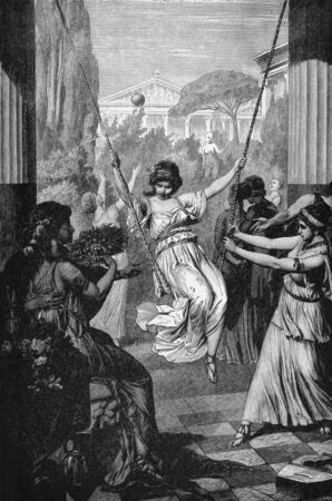 Sports of Ancient Greek Girls. Engraved by M.Weber and published in Pictorial History Of The Worlds Great Nations, United States, 1882.のeditorial素材