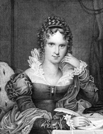 Adelaide of Saxe-Meiningen (1792-1849) on engraving from 1859. Queen consort of Great Britain and of Hanover as spouse of William IV. Engraved by F.Bahmanr and published in Meyers Konversations-Lexikon, Germany,1859.のeditorial素材