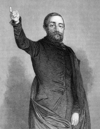 Adolf Fischhof (1816-1893) on engraving from 1859.  Hungarian-Austrian writer and politician. Engraved by unknown artist and published in Meyers Konversations-Lexikon, Germany,1859.のeditorial素材