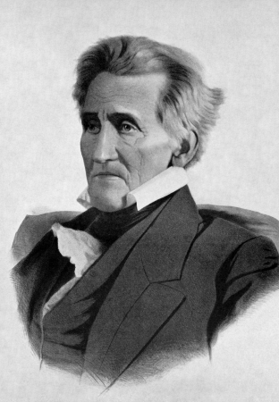Andrew Jackson (1767-1845) on antique print from 1899. 7th President of the United States during...