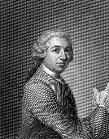 David Garrick (1717-1779) on engraving from 1859.  English actor, playwright, theatre manager and producer. Engraved by unknown artist and published in Meyers Konversations-Lexikon, Germany,1859.のeditorial素材