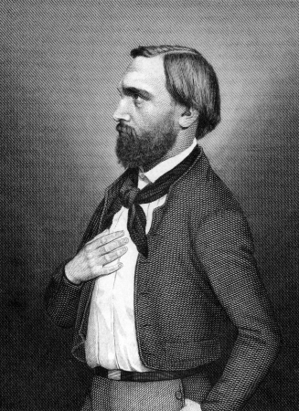 Gottfried Kinkel (1815-1882) on engraving from 1859.  German poet. Engraved by Kuhner and published in Meyers Konversations-Lexikon, Germany,1859.のeditorial素材