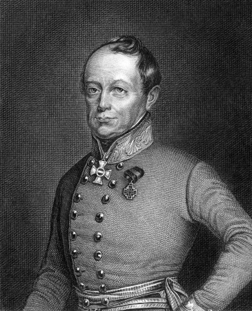 Joseph Radetzky von Radetz (1766-1858) on engraving from 1859. Czech nobleman and Austrian general. Engraved by G.Wolf and published in Meyers Konversations-Lexikon, Germany,1859.のeditorial素材