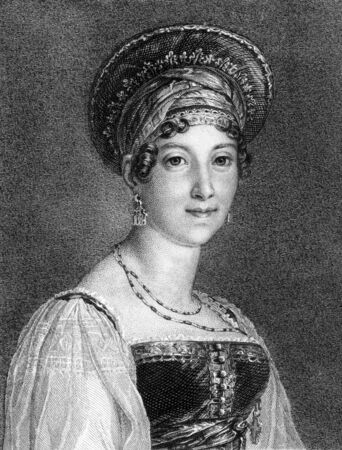 Mademoiselle Mars (1779-1847) on engraving from 1859. French actress. Engraved by F.Stober and published in Meyers Konversations-Lexikon, Germany,1859.のeditorial素材