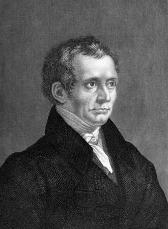 Peter von Cornelius (1783-1867) on engraving from 1859. German painter and one of the main representatives of the Nazarene style. Engraved by unknown artist and published in Meyers Konversations-Lexikon, Germany,1859.のeditorial素材