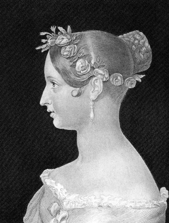 Queen Victoria (1819-1901) on engraving from 1859. Queen of Great Britain and Ireland during 1837-1901. Engraved by unknown artist and published in Meyers Konversations-Lexikon, Germany,1859.のeditorial素材