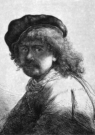Rembrandt (1606-1669) on engraving from 1859. Dutch painter and etcher. Engraved by unknown artist and published in Meyers Konversations-Lexikon, Germany,1859.
のeditorial素材