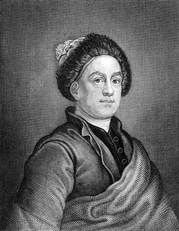 William Hogarth (1697-1764) on engraving from 1859.  English painter, printmaker, pictorial satirist, social critic and editorial cartoonist. Engraved by G.Metzeroth and published in Meyers Konversations-Lexikon, Germany,1859.のeditorial素材