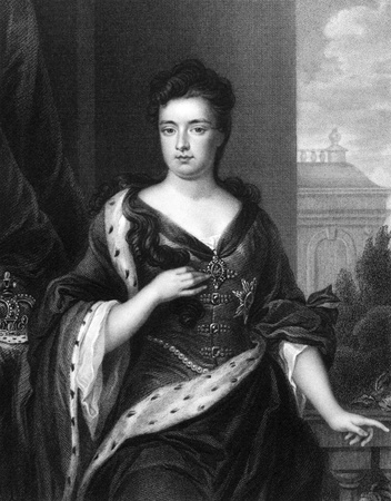 Anne Queen of Great Britain (1665-1714) on engraving from 1830. Queen of Great Britain during 1702-1707. Engraved by J.Cochran and published in ''Portraits of Illustrious Personages of Great Britain'',UK,1830.のeditorial素材