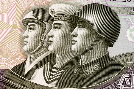 Armed Forces on 10 Won 2002 Banknote from North Korea.の写真素材
