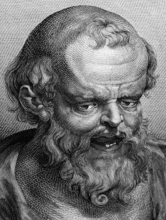 Democritus (460BC-370BC) on engraving from 1788. Ancient Greek philosopher. The most influental pre-ocratic. His atomic theory may be regarded as the culmination of early Greek thought. He is considered as the "father of modern science". Engraved by Blakのeditorial素材