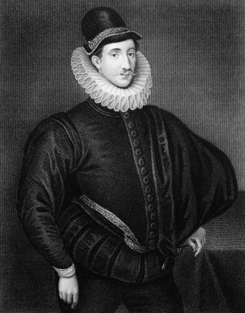 Fulke Greville, 1st Baron Brooke (1554-1628) on engraving from 1830. Elizabethan poet, dramatist, and statesman. Engraved by J.Cochran and published in ''Portraits of Illustrious Personages of Great Britain'',UK,1830.のeditorial素材