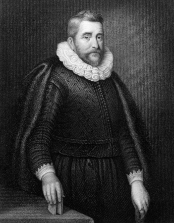 Henry Wotton (1568-1639) on engraving from 1831. English author and diplomat. Engraved by J.Cochran and published in ''Portraits of Illustrious Personages of Great Britain'',UK,1831.のeditorial素材