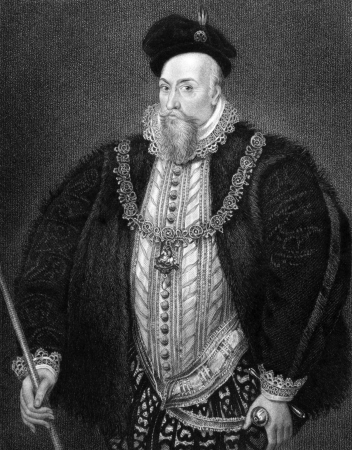 Robert Dudley, 1st Earl of Leicester (1533-1588) on engraving from 1830. English nobleman. Engraved by J.Cochran and published in ''Portraits of Illustrious Personages of Great Britain'',UK,1830.のeditorial素材