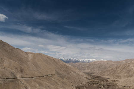 Road and mountain in Leh, Ladak ,India.の写真素材
