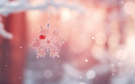Christmas background with snowflakes on blurred background, bokeh effectの素材