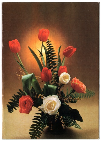USSR - CIRCA 1988: Postcard, photographer Kyznecova -Arrangement of Roses, circa 1988のeditorial素材
