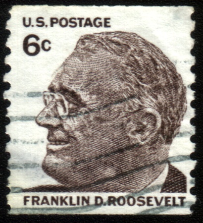 USA-CIRCA 1966:A stamp printed in USA shows image of the Franklin Delano Roosevelt, circa 1966.のeditorial素材