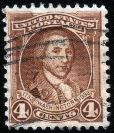 USA-CIRCA 1932:A stamp printed in USA shows image of George Washington was the dominant military and political leader of the new United States of America from 1775 to 1799, circa 1932.のeditorial素材