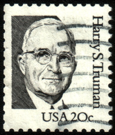 USA - CIRCA 1984: A stamp printed in USA shows Harry S. Truman, circa 1984のeditorial素材