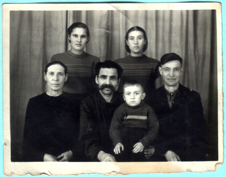 USSR  - CIRCA 1950s: An antique photo shows family portraitのeditorial素材
