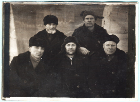 USSR  - CIRCA 1930s: An antique photo shows Group portraitのeditorial素材