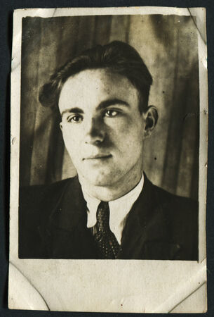 USSR - CIRCA 1950s: studio portrait of young man, USSR, 1950sのeditorial素材