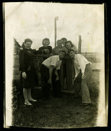 USSR - CIRCA 1960s: Vintage photo shows Group portrait of happy people, 1960sのeditorial素材