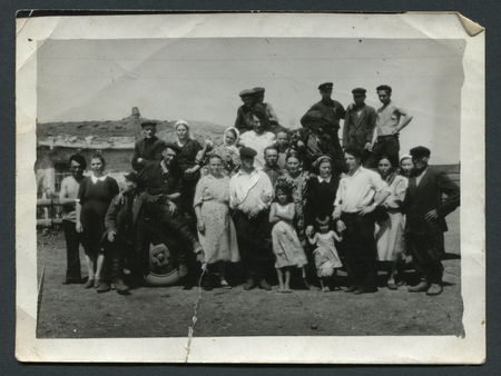 USSR - CIRCA 1950s: An antique photo shows group portrait, USSR, circa 1950sのeditorial素材