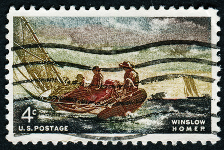 UNITED STATES OF AMERICA - CIRCA 1962: a stamp printed in the USA shows Breezing Up, Painting by...