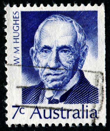 AUSTRALIA - CIRCA 1972:A Cancelled postage stamp from Australia illustrating Australian Prime Ministers, issued in 1972.のeditorial素材