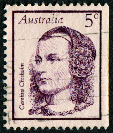AUSTRALIA - CIRCA 1968:A Cancelled postage stamp from Australia illustrating Famous Australians, issued in 1968.のeditorial素材